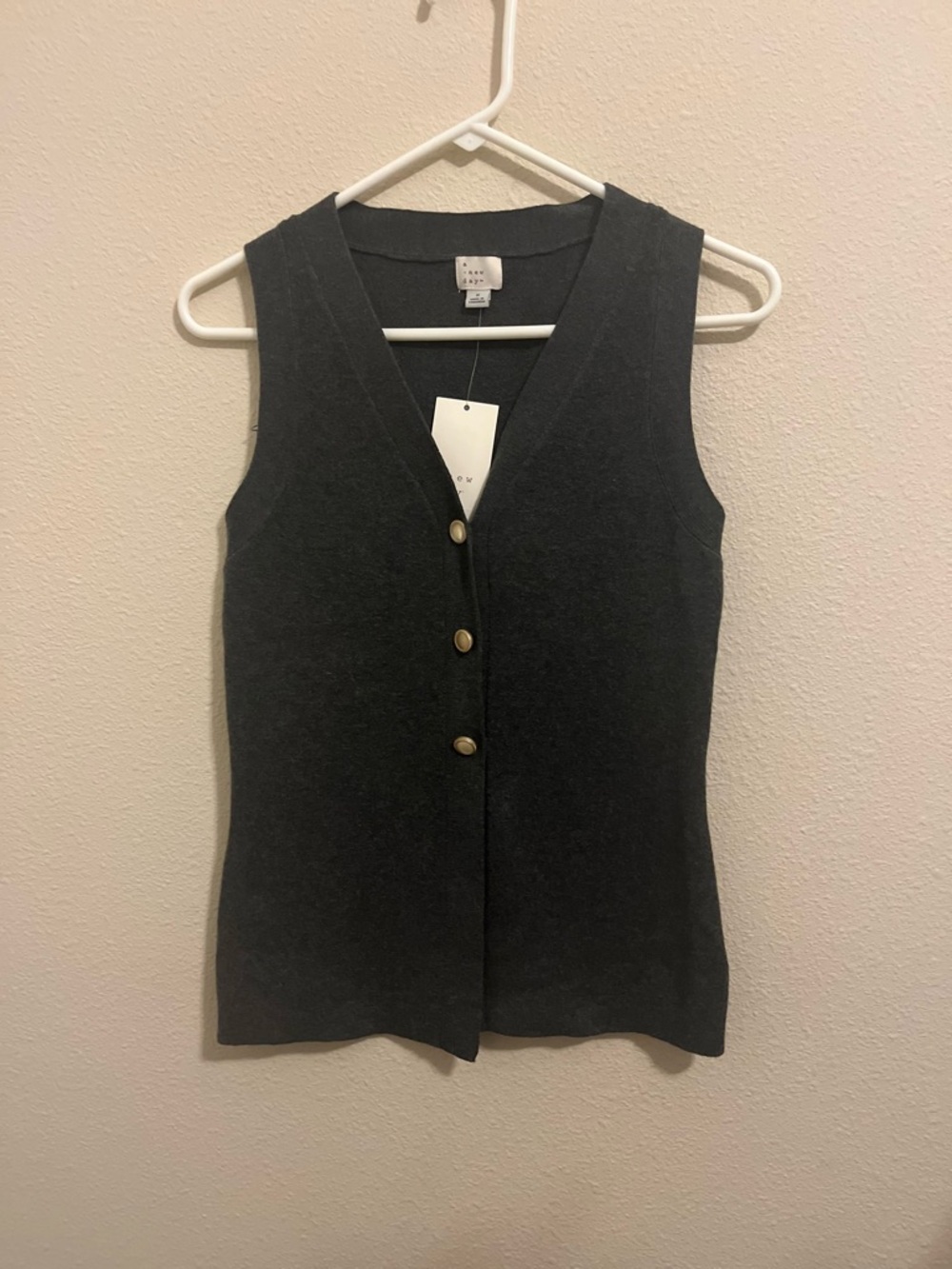 A new Day Grey  V-Neck Button Front Knit Vest